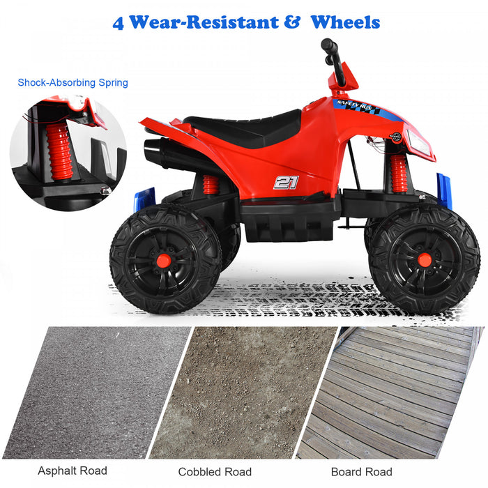Costway Kids Ride On Atv 4 Wheeler Quad Spring Suspension W / Lights&music Rouge