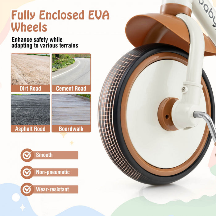 Babyjoy Enfants Tricycle Tricycle Avec Siege Reglable Et Panier De Stockage 3 Roues Velo Beige