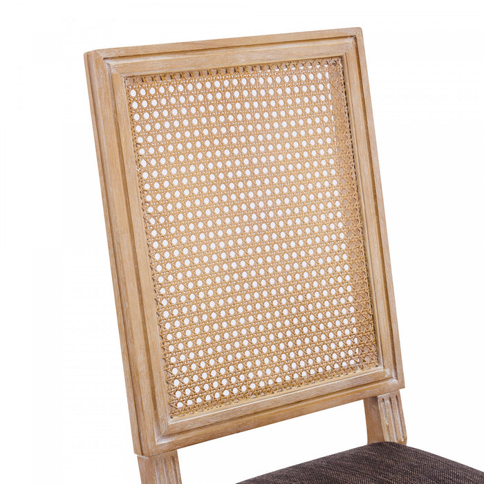 Oliver lot de 2 chaises de salle a manger en bois massif (hevea) avec assise rembourree, dossier en cannage et pieds canneles, marron