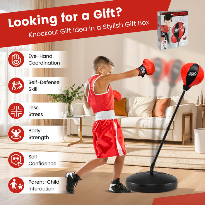 Ensemble De Boxe Pour Enfants, Support Pour Balle De Boxe Reglable En Hauteur, Pompe A Main, Gants De Boxe Pour Enfants Garcons Et Filles, Ensemble De Sac De Boxe Autoportant