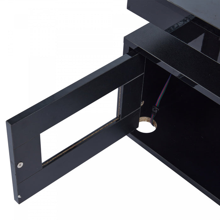 Lumina Table Basse Haute Brillance 39.3 po avec Lumieres LED, Port USB et Portes Transparentes, Noir