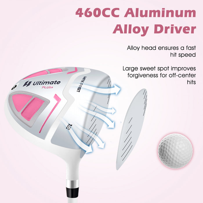 Ultimate Femmes Complete Golf Club Set Golf Club Package Set Avec Capuchon De Pluie, Main Droite Rose