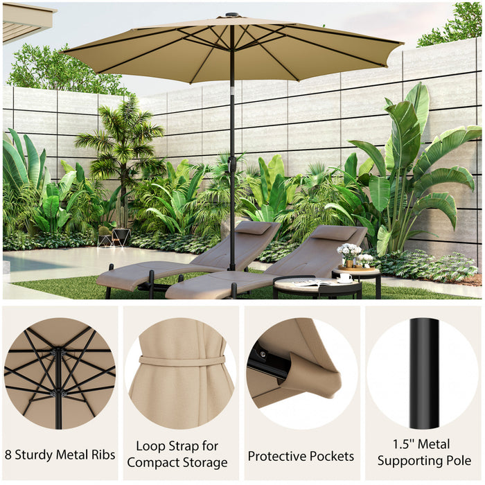 Costway Parasol de table de patio 10 FT avec 112 LED solaire, inclinaison avec manivelle, exterieur beige