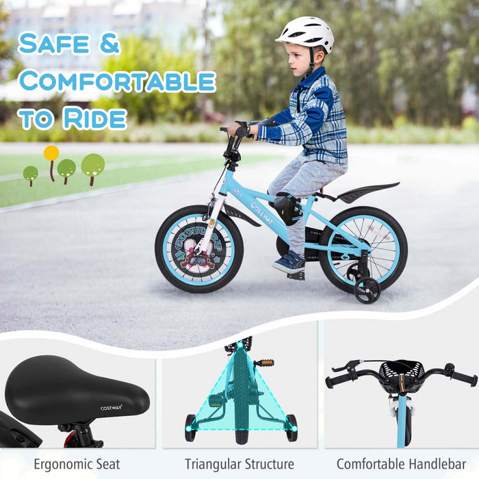 Velo Pour Enfants 16\" Pour 4-7 Avec Guidon Reglable En Hauteur Et Frein A Main En Selle Bleu