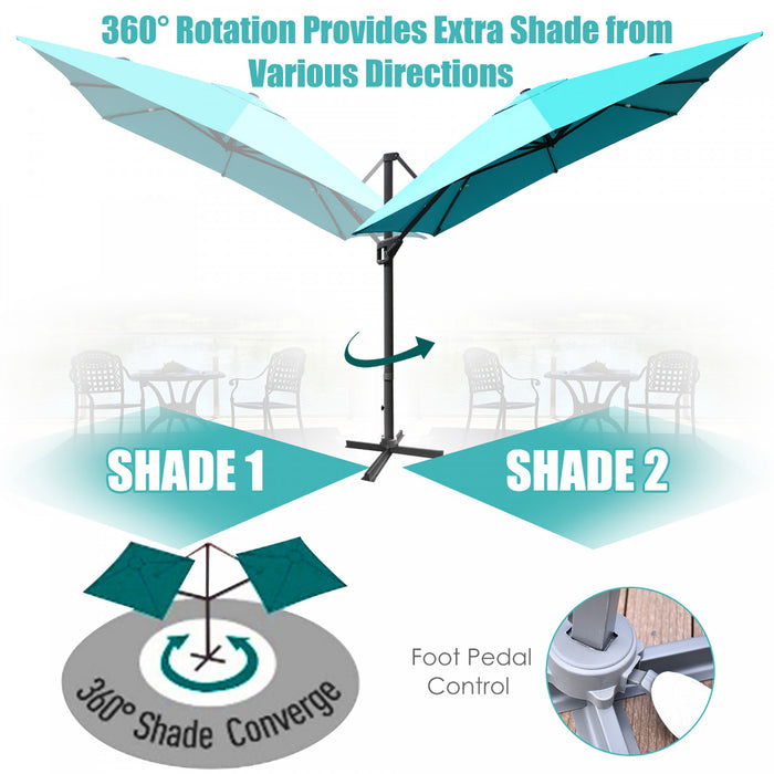Costway Parasol cantilever 10'x13' pour terrasse, aluminium, rotation 360°, inclinable, turquoise