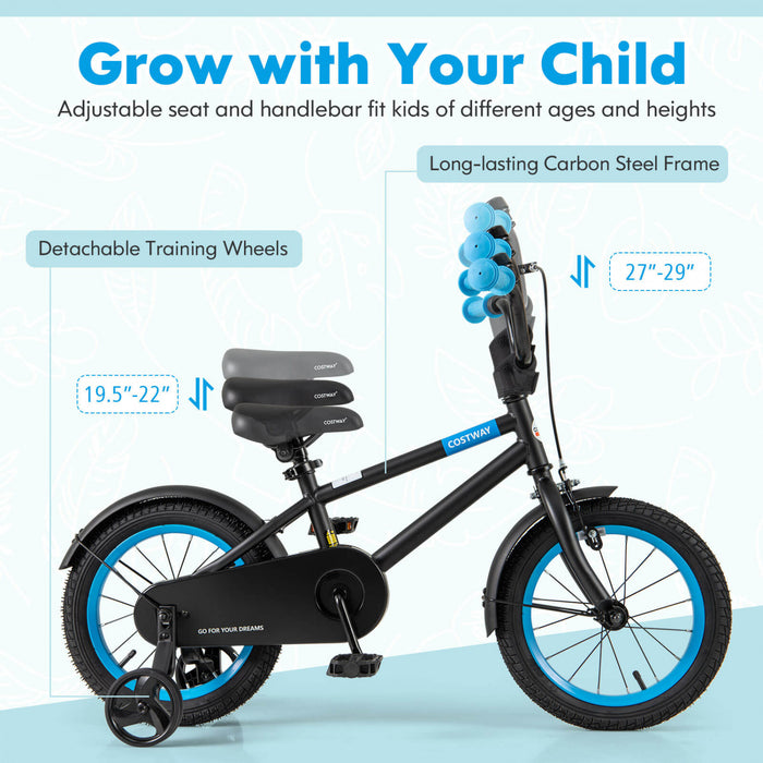 Costway 14\" Velo Pour Enfants Avec Guidon Reglable De Selle Roues D'entrainement Amovibles Frein A Main Noir