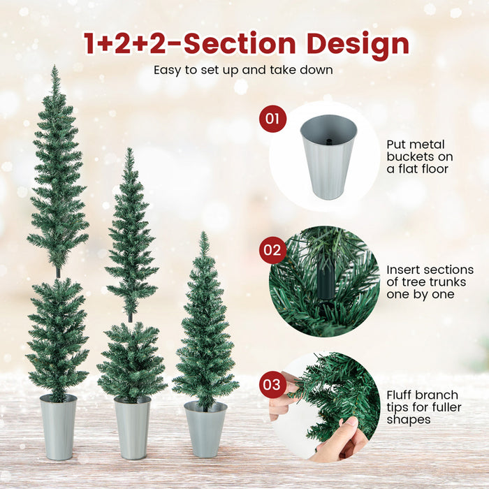 Lot De 3 Sapins De Noel Artificiels 90-120-150 Cm, Arbres En Crayon Fin, 120-140-160 Pointes De Branches, Bases Metalliques Avec Ciment, Arbres D'entree En Pot, Decoration De Noel Interieure