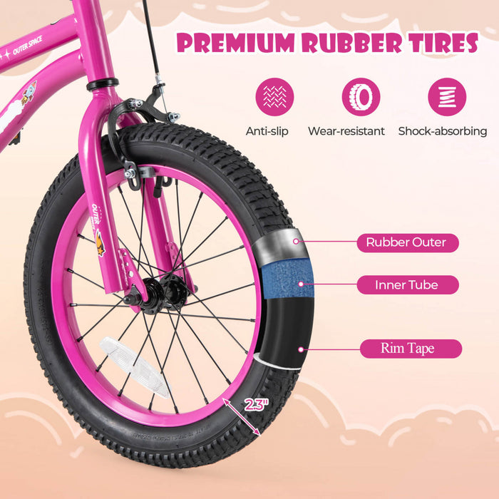 Velo Costway 16 Pouces Pour Enfants De 4 A 7 Ans Avec Selle Reglable Et Guidon Antiderapant Rose