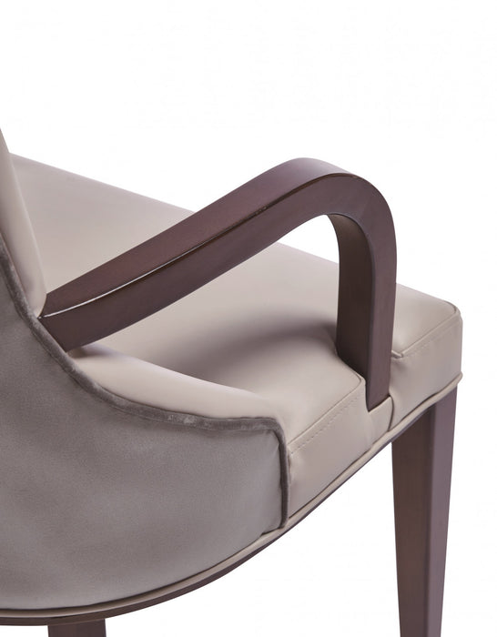 Fauteuil moderne Shubert en bois, cuir vegetalien et velours, gris clair - Lot de 2