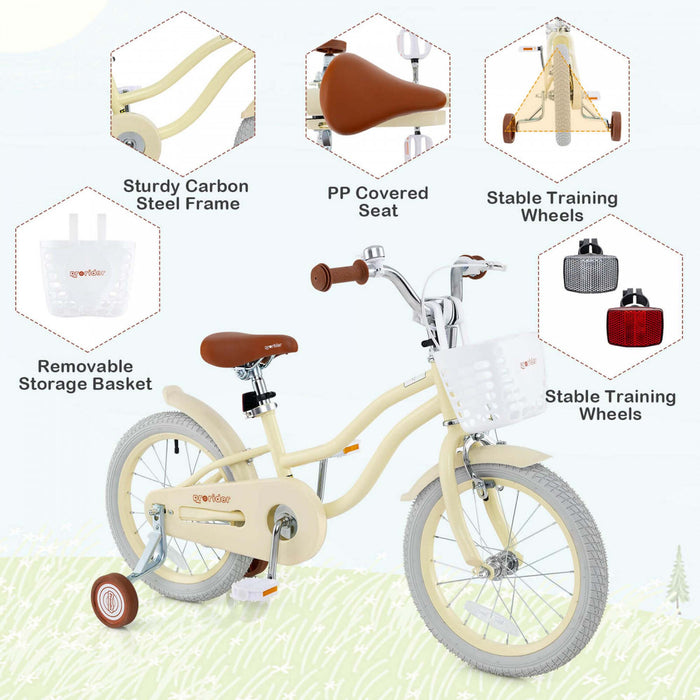Prorider 16\" Enfants Velo Tout-petit Velo Reglable Avec Roue D'entrainement Pour 4-7 Ans Fille Beige