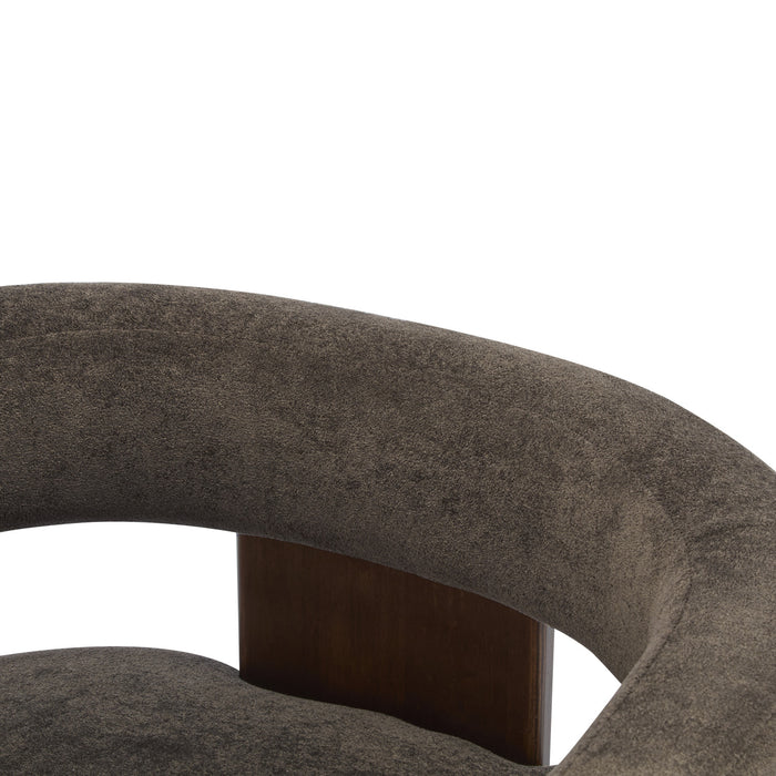 Olivia Fauteuil d’appoint rembourre en velours avec dossier cylindrique et structure en bois de caoutchouc, marron fonce