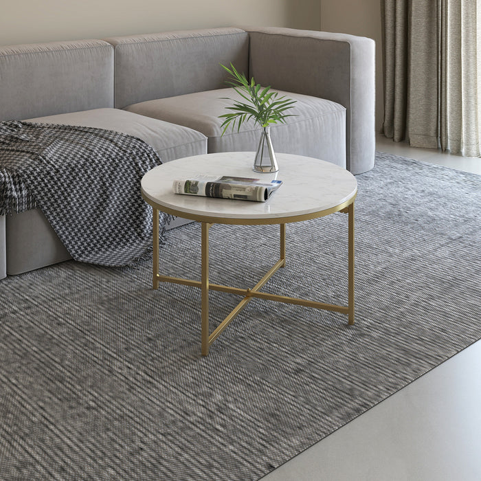 Gilded Table Basse Ronde avec Plateau en Marbre Blanc