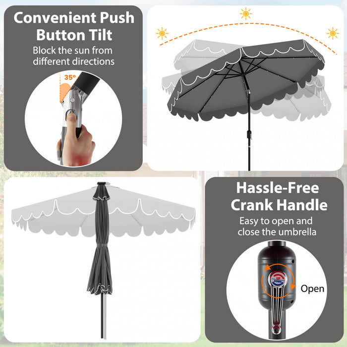Parasol solaire Costway 10 FT avec 24 LED, 8 baleines et reglage d'inclinaison, gris