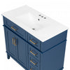 Marshall 36 Inch Modern Bathroom Vanity with Ceramic Sink & Storage, Blue | Meuble de salle de bain moderne Marshall 36 pouces avec lavabo ceramique et rangement, bleu