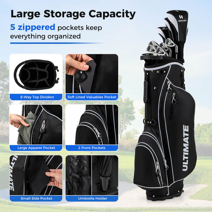 Ensemble Complet De 10 Clubs De Golf De Marque Costway Pour Hommes Avec Driver En Alliage Noir