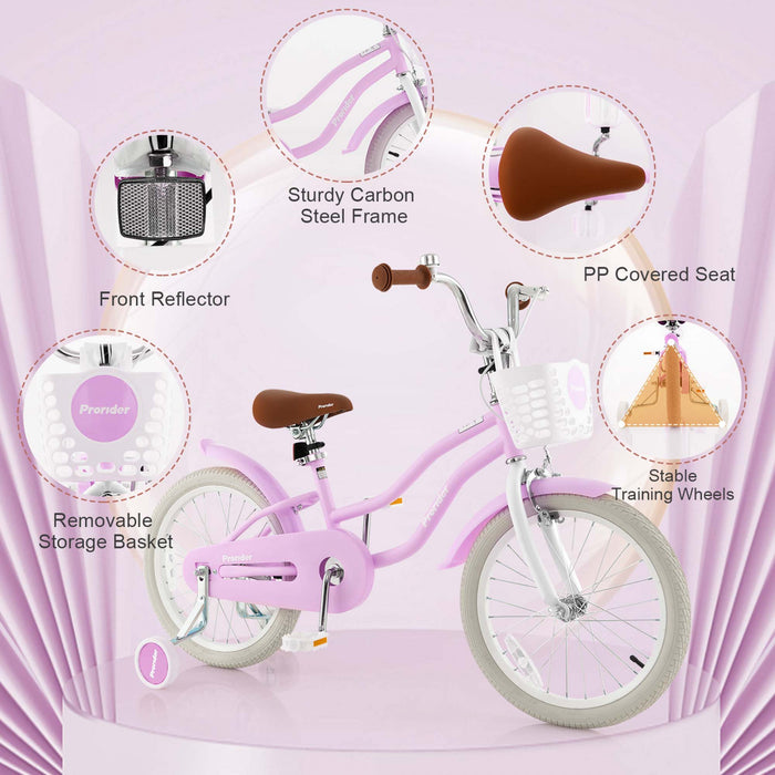 Costway 18\" Enfants Velo Tout-petit Velo Avec Roue De Formation Pour 4-8 Ans Violet