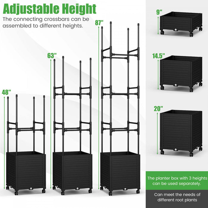 Costway 2 Pcs Lit De Jardin Eleve Avec Trellis Et Roues Boite A Planteur Auto-arrosant Avec 3 Hauteurs