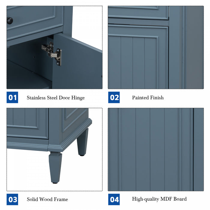 Vivo Meuble-Lavabo Simple 24 po avec Tiroir Bascule et Pieds en Bois Massif, Bleu Gris