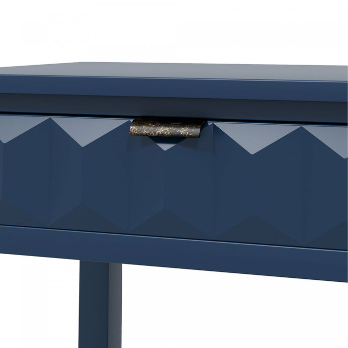 Table d'entree Oliver 60'' en placage de sapin avec design en nid d'abeille et tiroirs, bleu marine