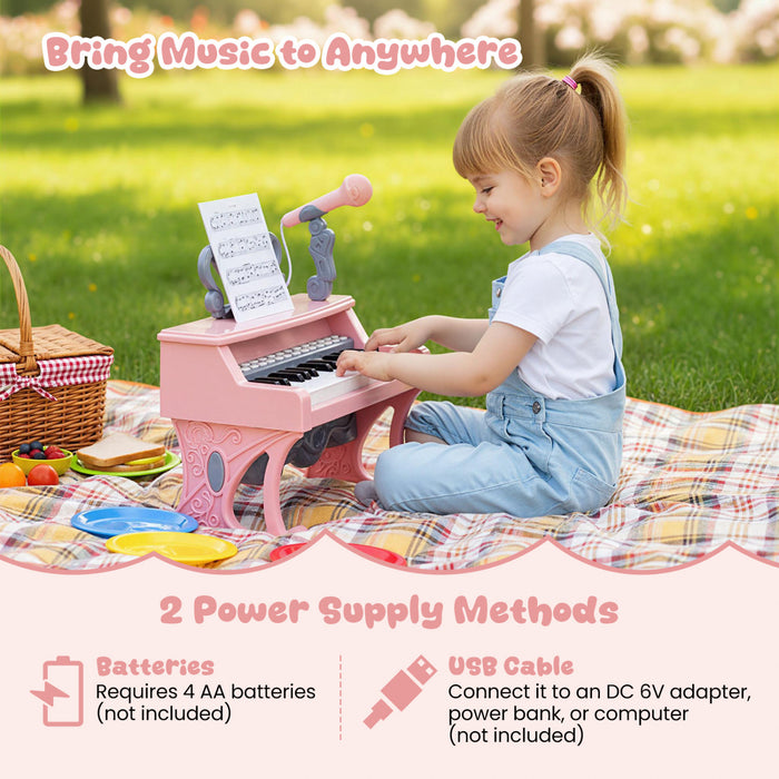 Costway Mini Clavier Piano pour Enfants 25 Touches, Hauteur 13 po, Piano Electrique avec Pupitre et Microphone