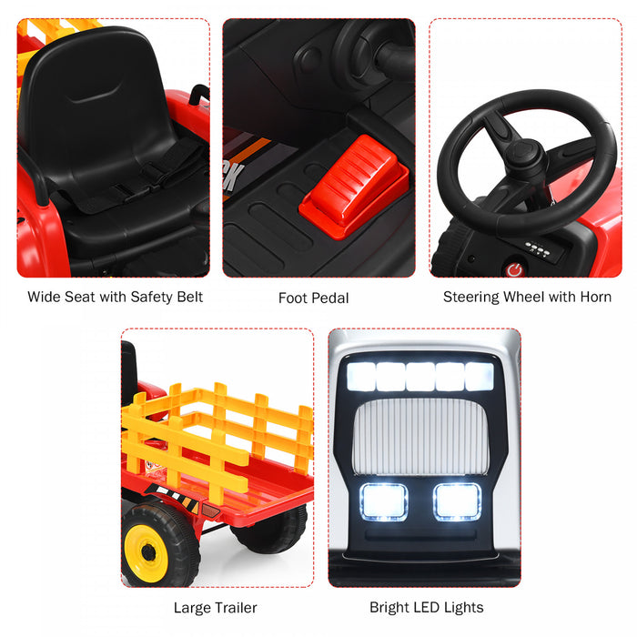 Costway Tracteur A Remorque Electrique 12v Avec Telecommande Et Lumieres Led