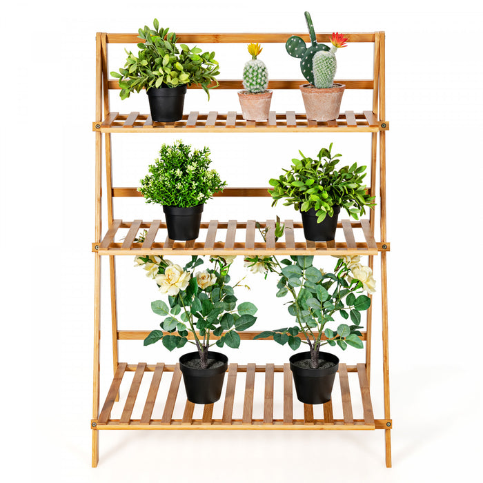 Etagere A Plantes Pliable En Bambou Costway – 3 Niveaux