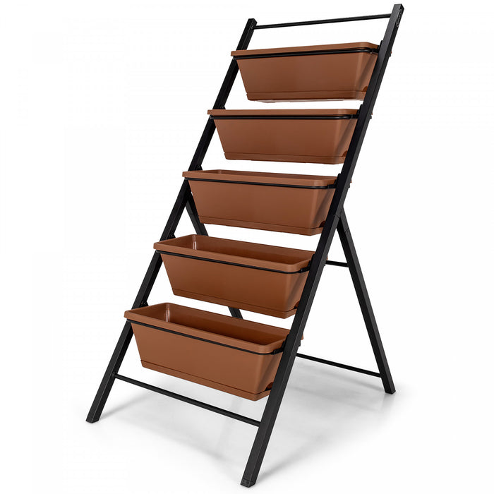 Costway 5 Niveaux Vertical Jardin Planter Boite Elevee Lit Eleve W / 5 Conteneur Marron