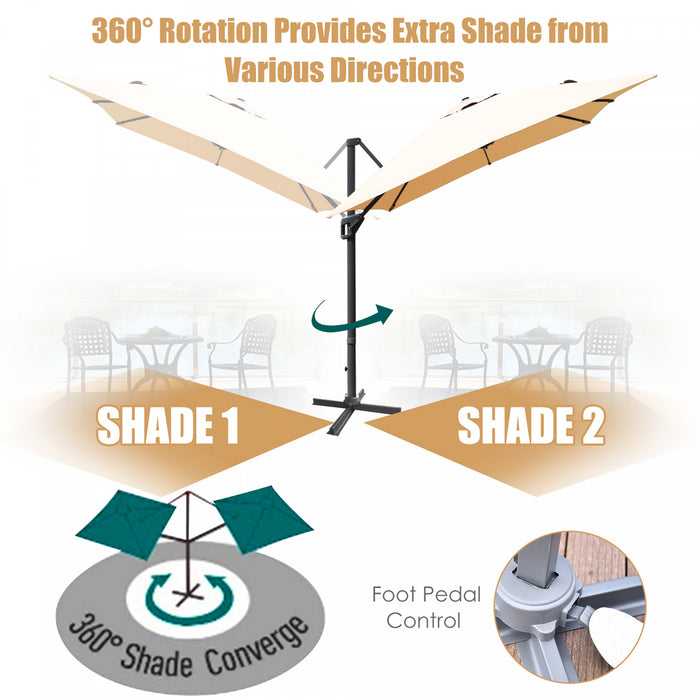 Costway Parasol cantilever 10'x13' pour terrasse, aluminium, rotation 360°, inclinable, beige