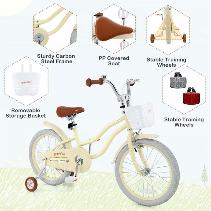 Prorider 18\" Enfants Velo Tout-petit Velo Avec Roue D'entrainement Pour 4-8 Ans Beige