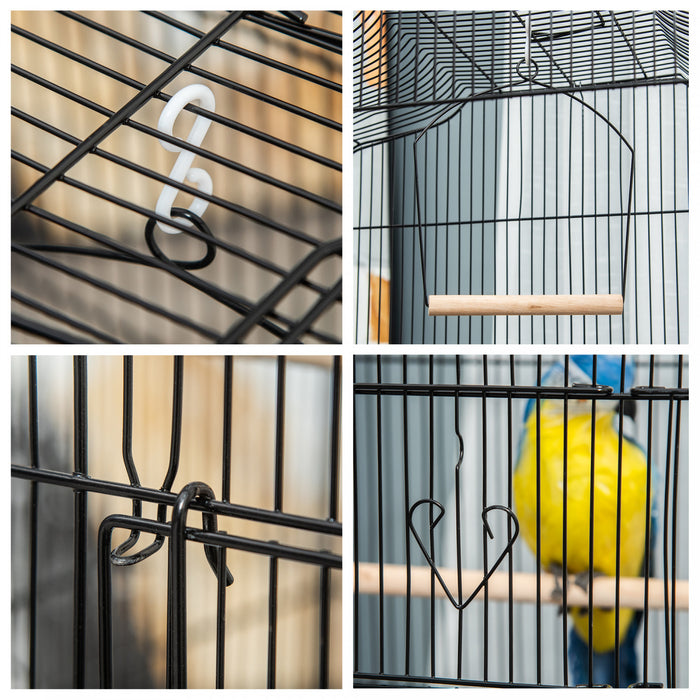 Pawhut 36\" Cage A Oiseaux Cacatoes Perroquet Cage 2 Portes Perchoir 4 Mangeoires, Noir