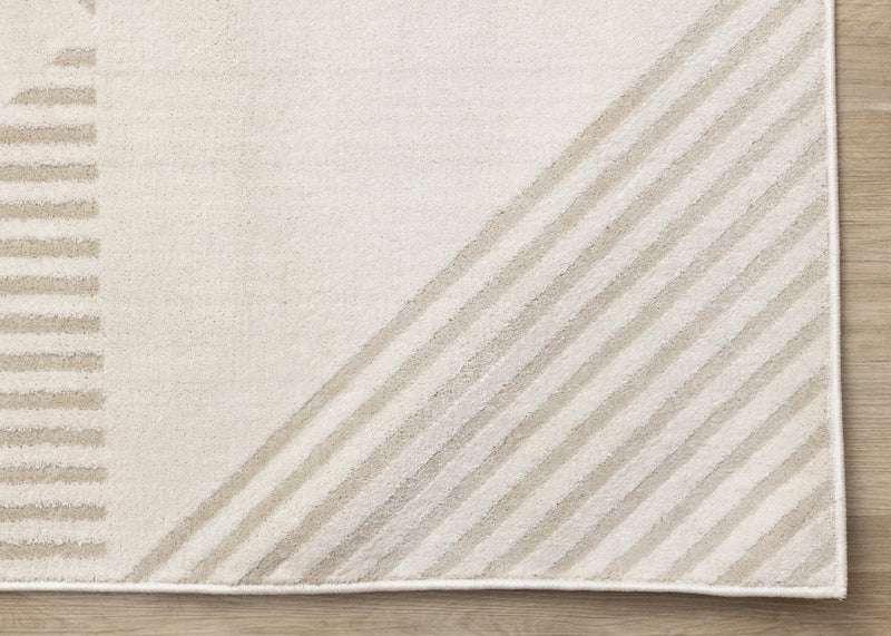 Carpette Hudson crème et beige à motif géométrique moderne - 5 pi 3 po x 7 pi 7 po