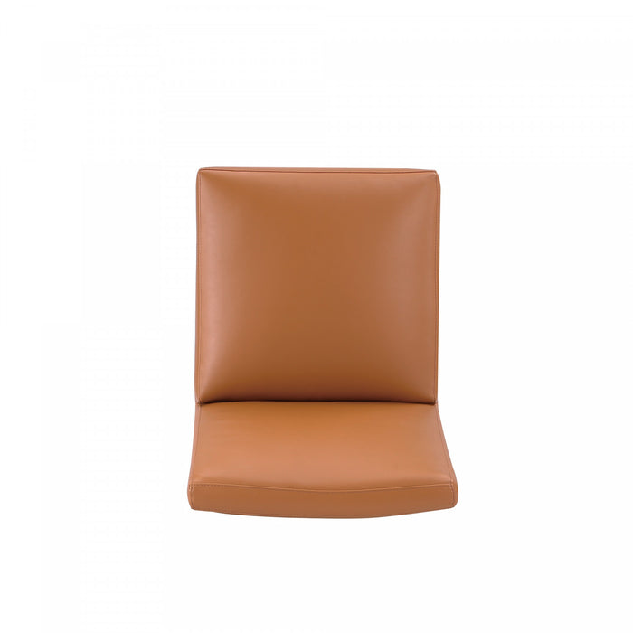 Chaise de salle a manger moderne en cuir vegetalien Anna Square, couleur brun selle - Lot de 2