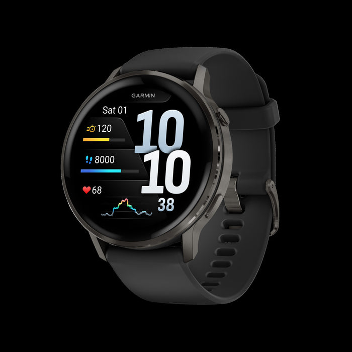Montre intelligente Garmin Venu 4 45 mm en cuir ardoise durable - Navigation portable, routage avance, rappels meteo, informations d'entrainement, tour automatique