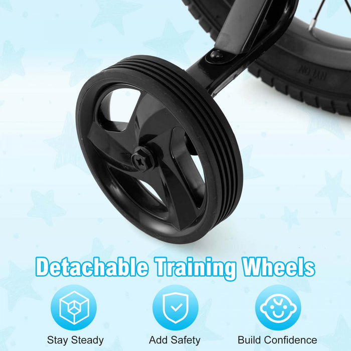 Costway 16\" Velo Pour Enfants Avec Roues D'entrainement Guidon Et Frein A Main Reglable Noir