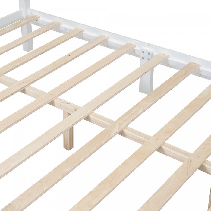 Jessie Lit plateforme style retro avec support a lattes en bois, Taille Queen, Blanc