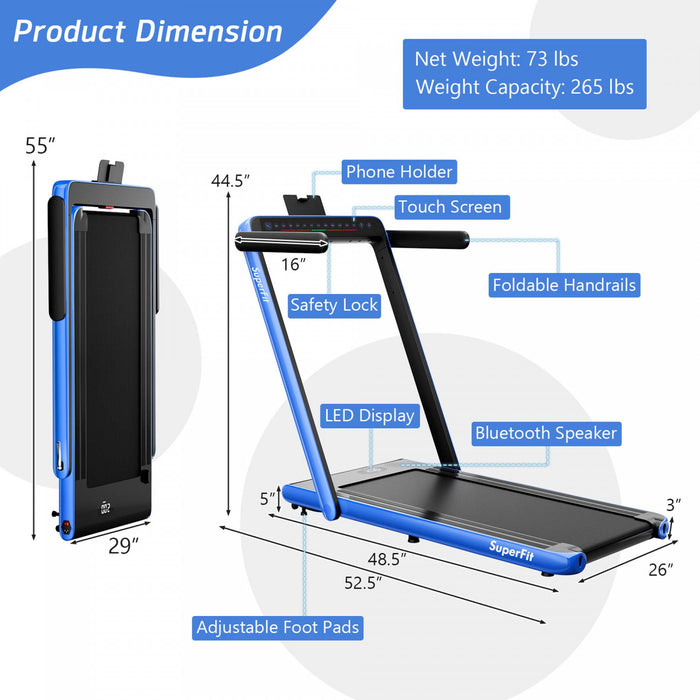 Tapis De Course Pliable 2 En 1superfit – Moteur 2,25 Cv – Double Ecran – Haut-parleur Bluetooth