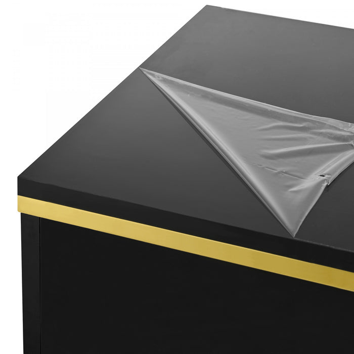 Lustra Table Basse Moderne Haute Brillance 39.4 po avec Double Tiroirs et Accents Dores, Noir