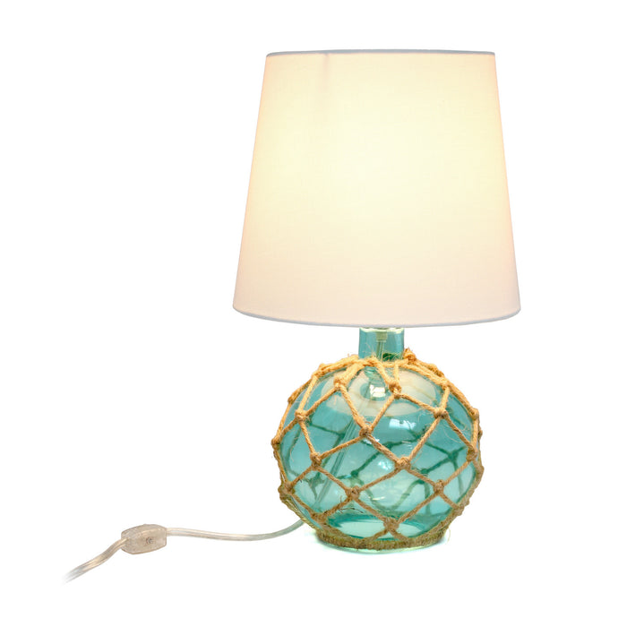 Marelle Lampe de table en verre avec filet de jute, Sarcelle, 14,75 po H