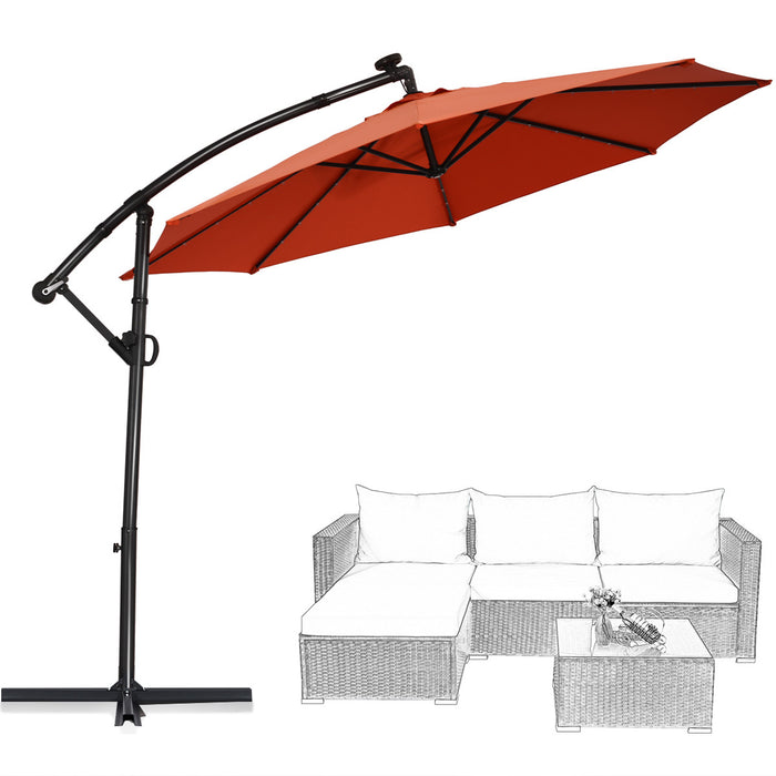 Costway Parasol deporte de patio de 10 pieds, solaire LED, rotation a 360 degres, orange