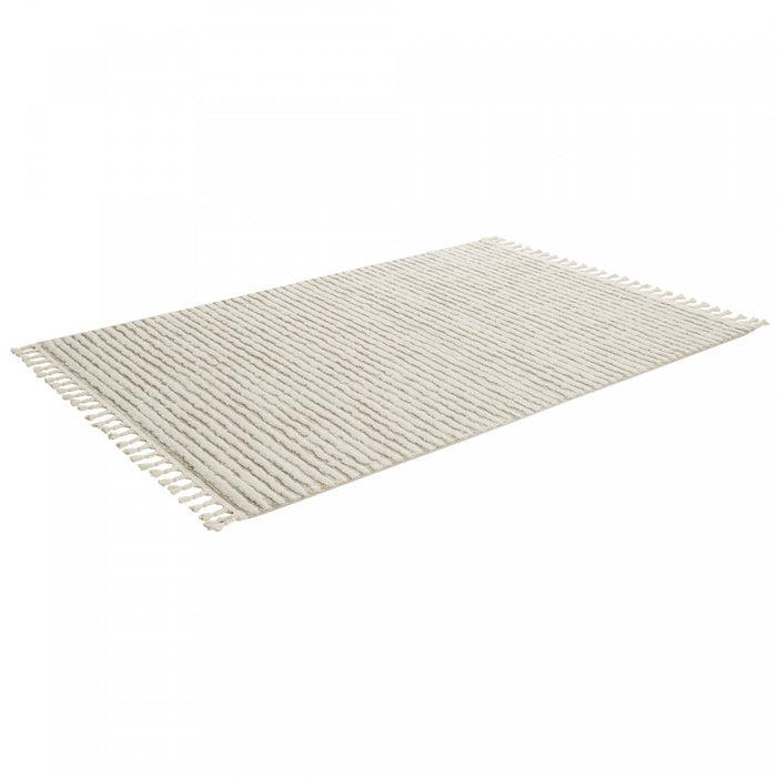Carpette à poil long Quinto beige à motif de vagues - 5 pi 7 po x 7 pi 3 po 