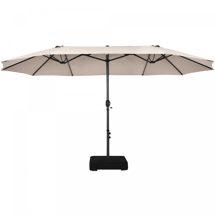 Parasol de patio jumeau double face Costway de 15 pieds, ombrage exterieur, manivelle et base de marche beige