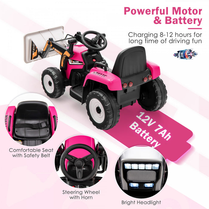 Costway Kids Ride On Excavator Digger 12v Electric Tractor Rc W / Excavation Bucket Rose