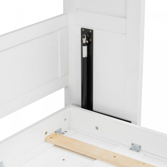 Lit escamotable Olivia en bois massif avec lumiere LED et armoire pliante, taille queen, blanc