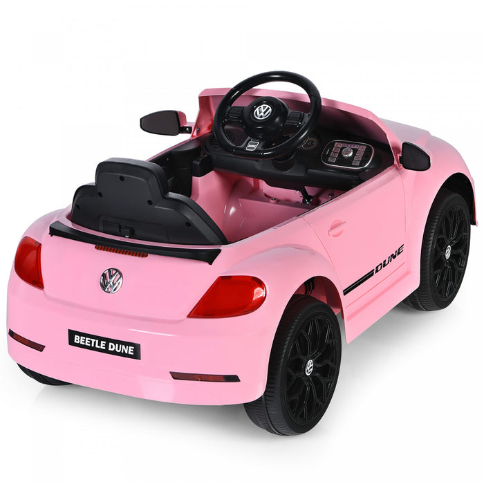 Voiture Electrique 12v Pour Enfants Costway, Sous Licence Volkswagen Beetle Avec Telecommande Et Musique, Rose