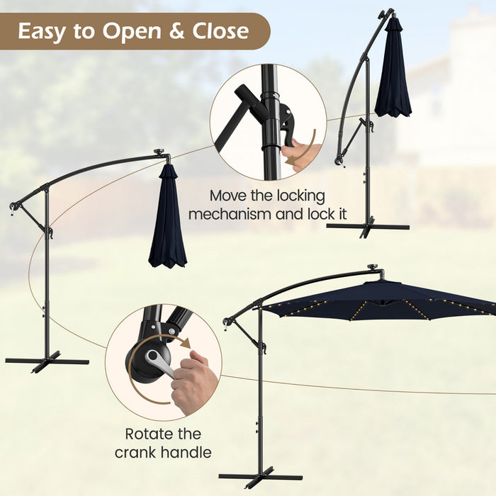 Costway Parasol deporte cantilever 10FT 112 LED solaire avec manivelle et inclinaison pour exterieur