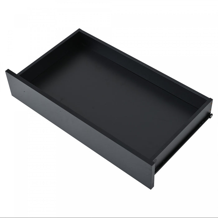 Oliver table basse reglable en hauteur – table avec tiroir, placard de rangement et eclairage LED, noir