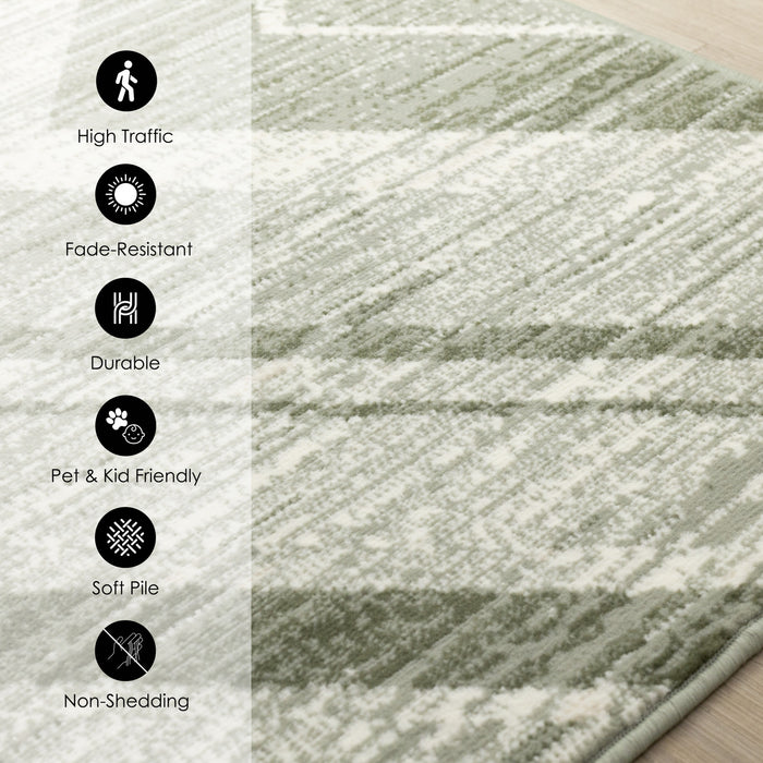 Tapis Florence vert et blanc a motif chevron vieilli, 6'7\" x 9'6\"