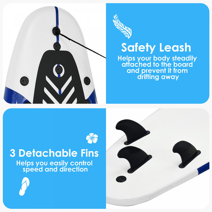 Costway – Planche De Surf De 6’’ A 3 Derives & Leash Pour Enfants, Adultes