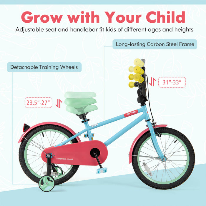 Costway 18\" Velo Pour Enfants Avec Guidon De Selle Reglable Roues D'entrainement Amovibles Frein A Main Rouge