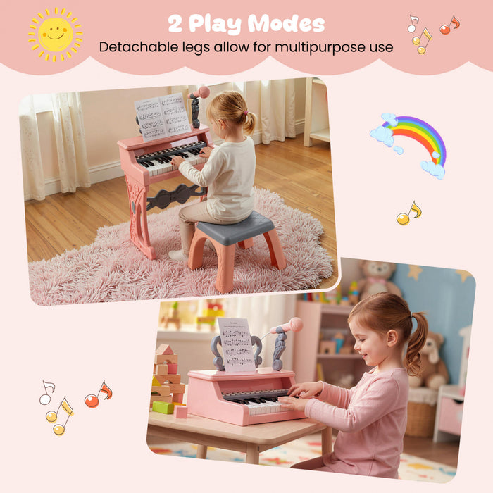 Costway Mini Clavier Piano pour Enfants 25 Touches, Hauteur 17,5 po, Piano Electrique avec Tabouret, Pupitre et Microphone